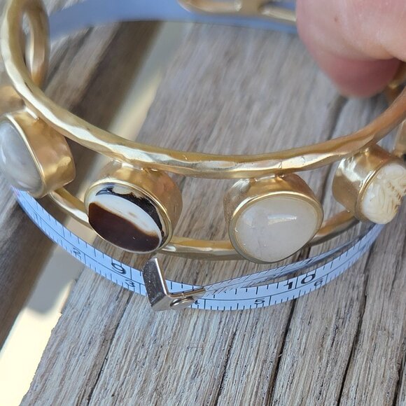 Chico's Hammered Brushed Goldtone and Stone Cuff Bracelet - Picture 6 of 6